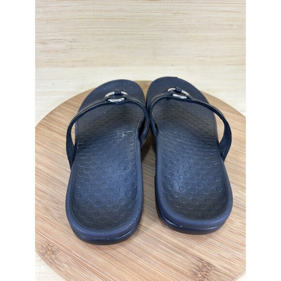 Vionic Tide Aloe Black Leather Toe Post Sandals Womens Size 8 - Picture 5 of 8